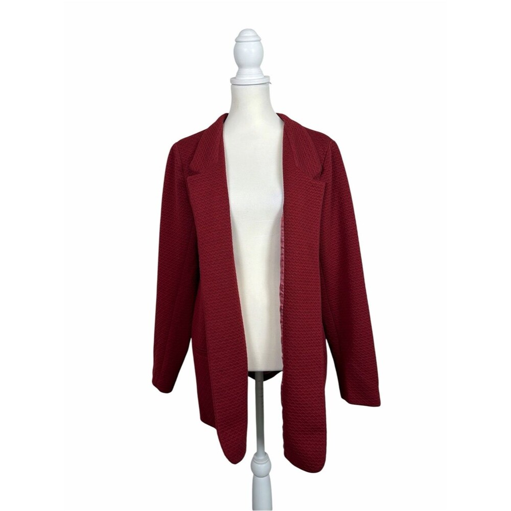 Soft Surroundings Red Textured Open Front Blazer Jacket L Career Office Chic